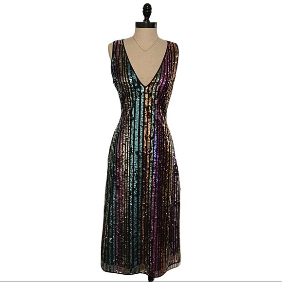 Halogen X Atlantic-Pacific Gold Pink Broadway Stripe Dress - Picture 5 of 11